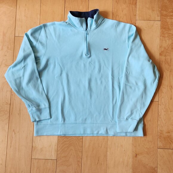 🐋 Vineyard Vines Men's sz M Cotton Turquoise 1/4 Zip Sweatshirt Top Long Sleeve - Picture 11 of 13